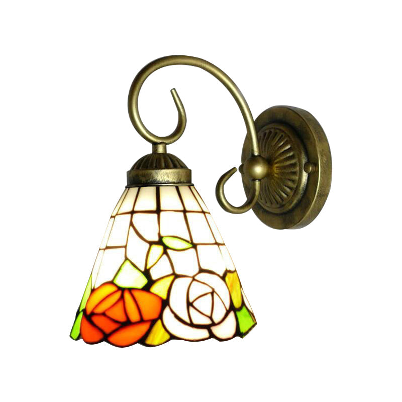 Frendorf | Rose Glasmalerei Wandlicht Leuchte Tiffany 1 Kopf Antik Bronze Wandleuchte Beleuchtung