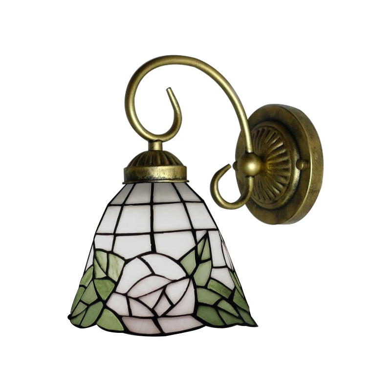 Frendorf | Grüne Glockenwandlampe Tiffany 1 Kopf Buntglas Wandleuchte mit Rosenmuster