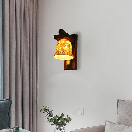 Frendorf | Macaron Bell Wandlamp met Houten Basis Glas 1 Licht Gele Wandlamp voor Kledingwinkel