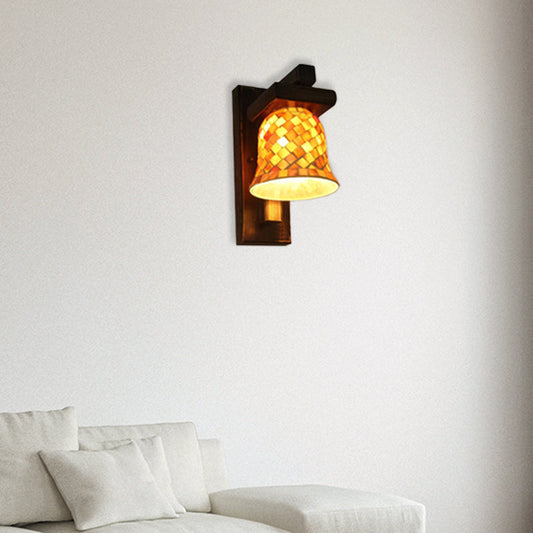 Frendorf | Macaron Bell Wandlamp met Houten Basis Glas 1 Licht Gele Wandlamp voor Kledingwinkel