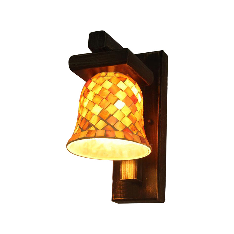 Frendorf | Macaron Bell Wandlamp met Houten Basis Glas 1 Licht Gele Wandlamp voor Kledingwinkel