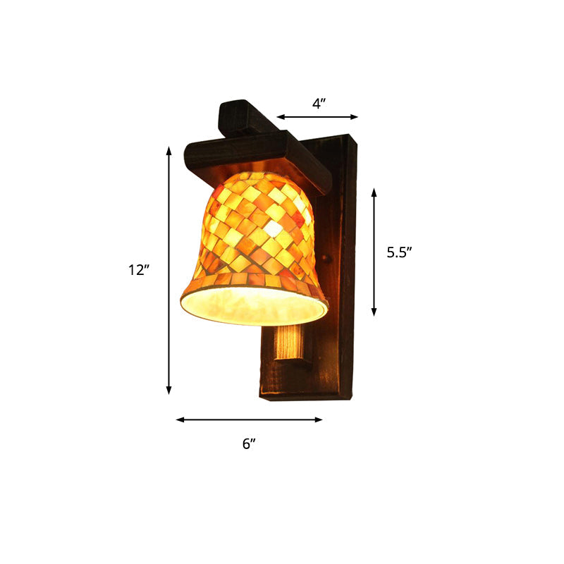 Frendorf | Macaron Bell Wandlamp met Houten Basis Glas 1 Licht Gele Wandlamp voor Kledingwinkel