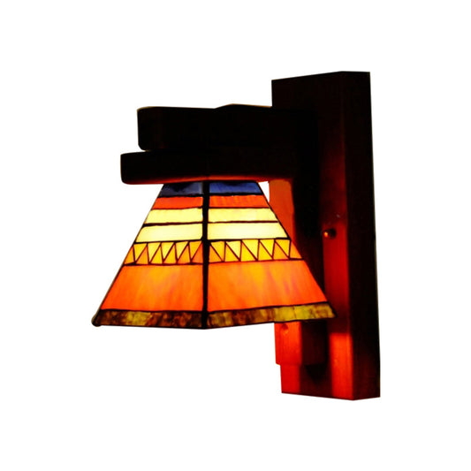 Frendorf | Tiffany Traditionele Oranje Wandlamp Ambachtsman 1 Lamp Gehard Glas Wandlamp voor Slaapkamer