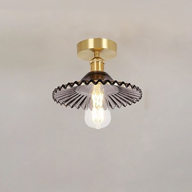 Frendorf | Lotuvia Japanische Vintage Deckenleuchte | Glas & Messing | Lotus Design | Semi-Flush-Mount