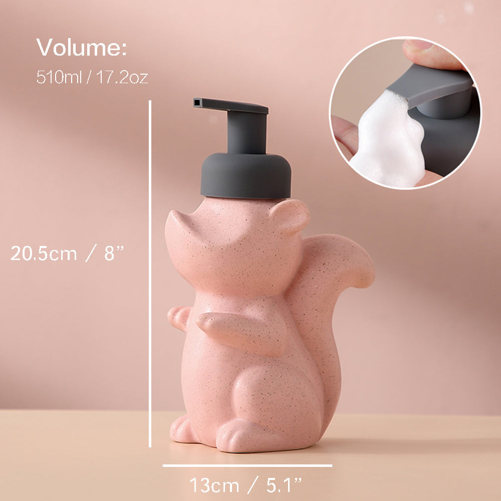 Keramischer Seifenspender, Eichhörnchen Schaum-Pumpen Badezimmerflasche, Tierdesign, nachfüllbare wiederverwendbare Lotion-Pumpe für Badezimmer Küche, 510ml/17,2oz