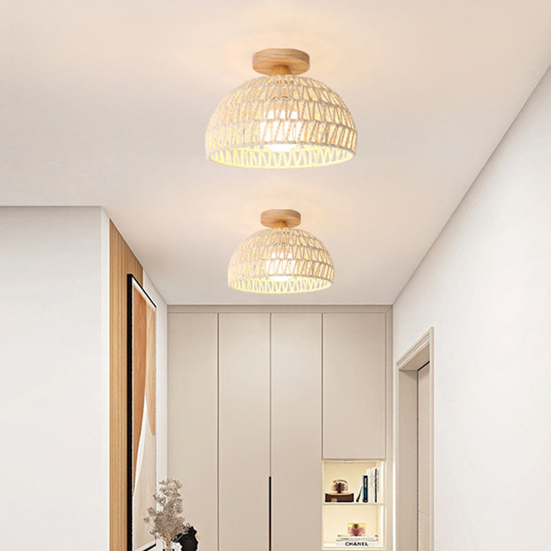Frendorf | Rattana Deckenleuchte | Japanisches Design | Halbrundes Holz & Rattan | Beleuchtung für Wohnzimmer