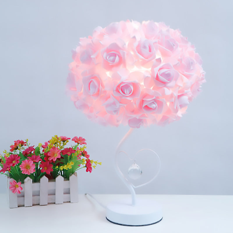 Frendorf | Roseva Art Deco Tischlampe | Stoff-Rosenschirm | Elegante Beleuchtung | Schlafzimmer Dekoration