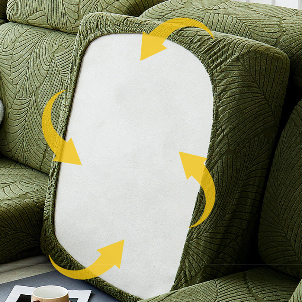 Modernes Blatt Jacquard Wasserdicht Anti-Kratzer Stretch Vollüberzug Sofaüberzug