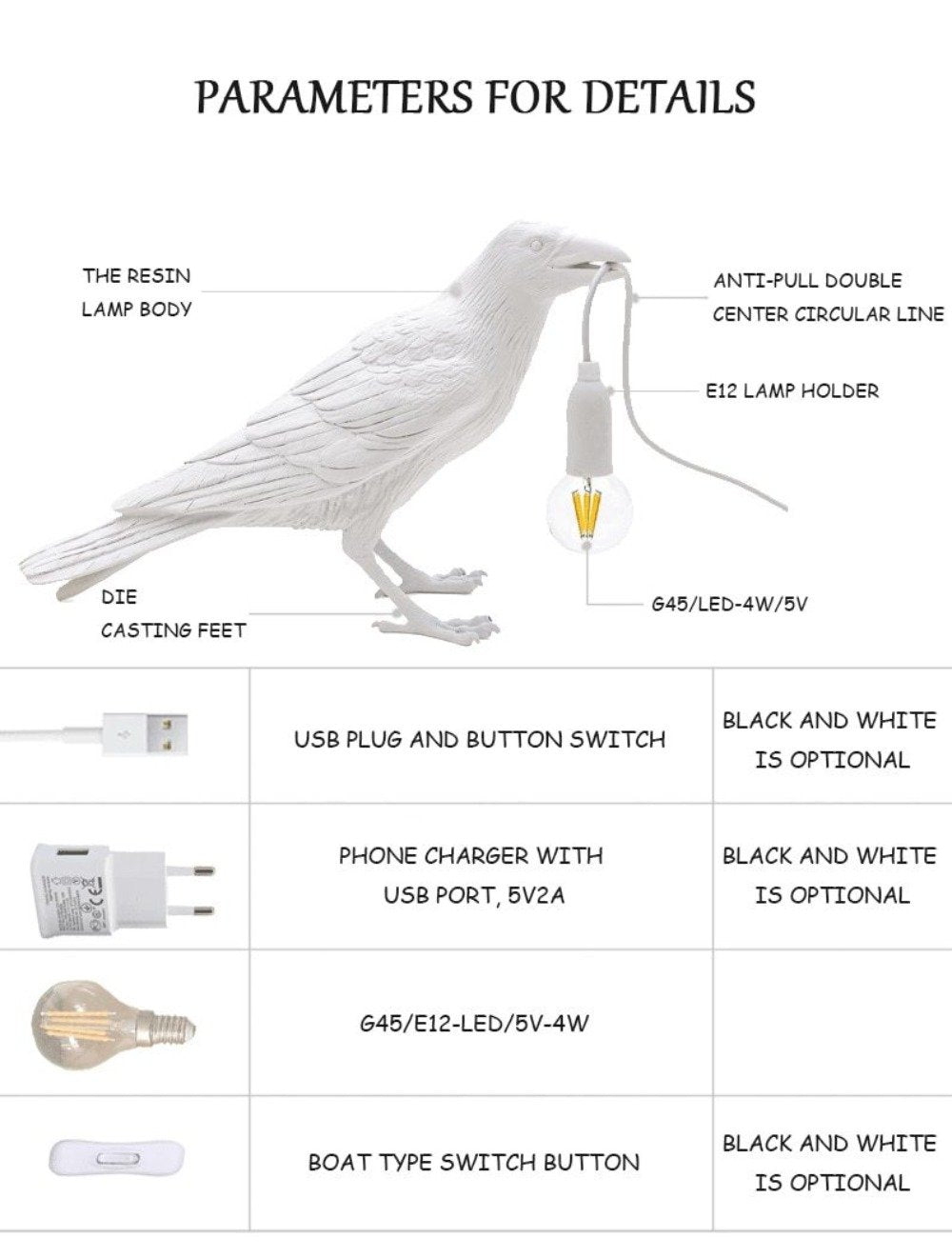 RoyaleGlow Nordic Crow Bird Lamp - Einzigartige Wandlampe