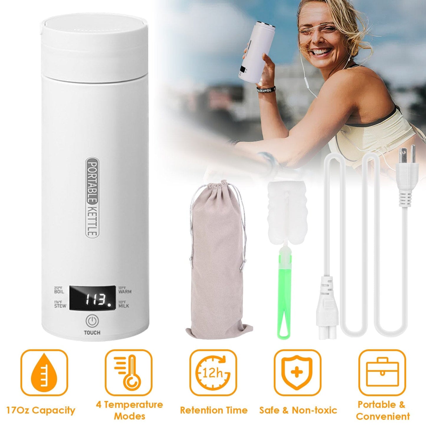 Frendorf | 17Oz Edelstahl Reise Elektro Wasserkocher mit 4 Temperaturvoreinstellungen