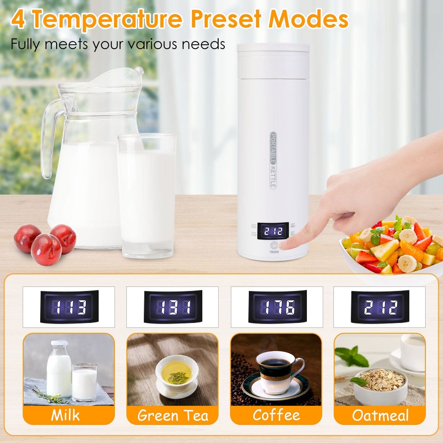 Frendorf | 17Oz Edelstahl Reise Elektro Wasserkocher mit 4 Temperaturvoreinstellungen