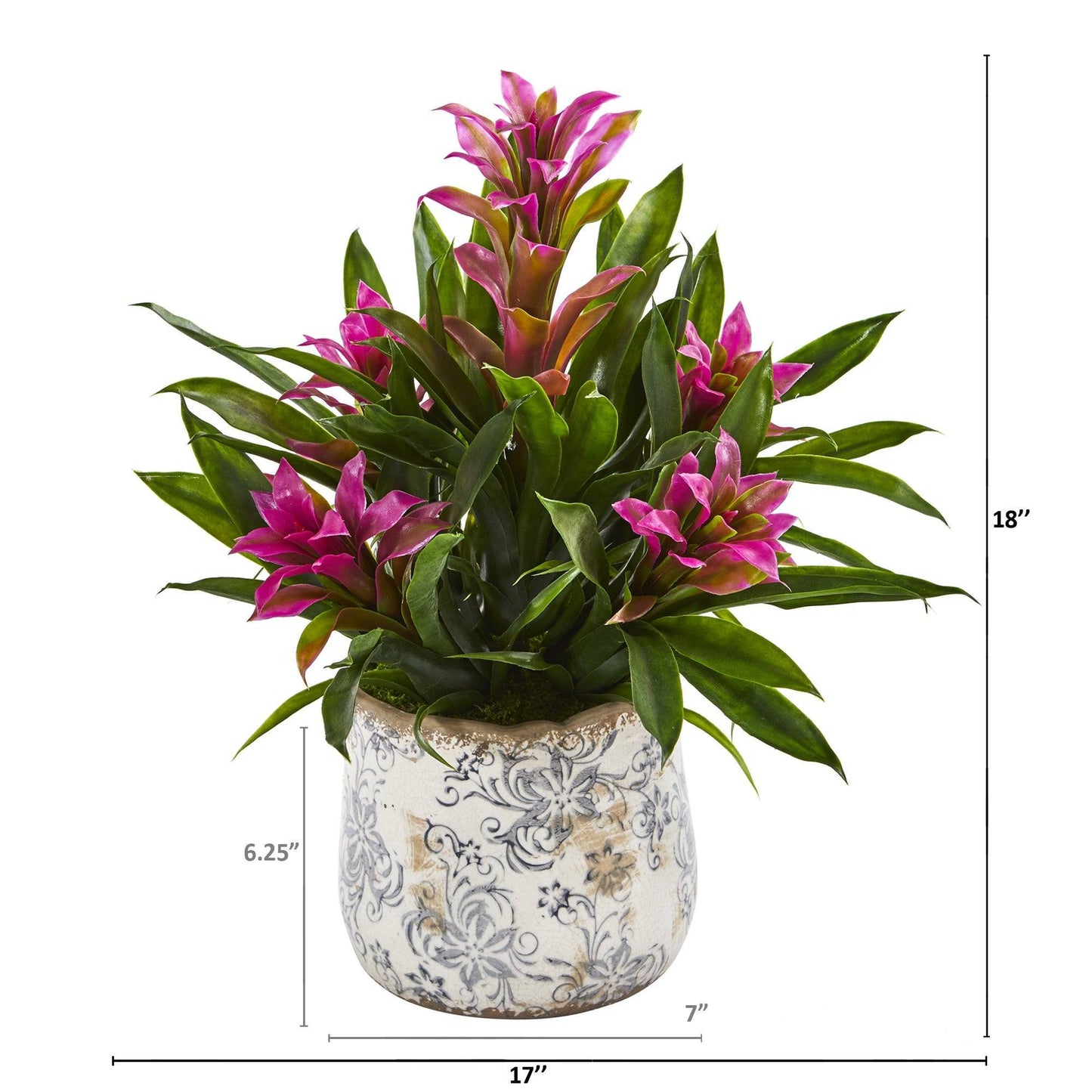 18” Bromelien Künstliche Pflanze in Blumenvase