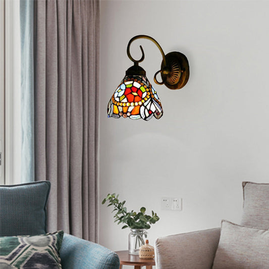 Frendorf | Blumen Wandleuchte Tiffany Multicolor Buntglas 1 Kopf Rost Wandleuchte