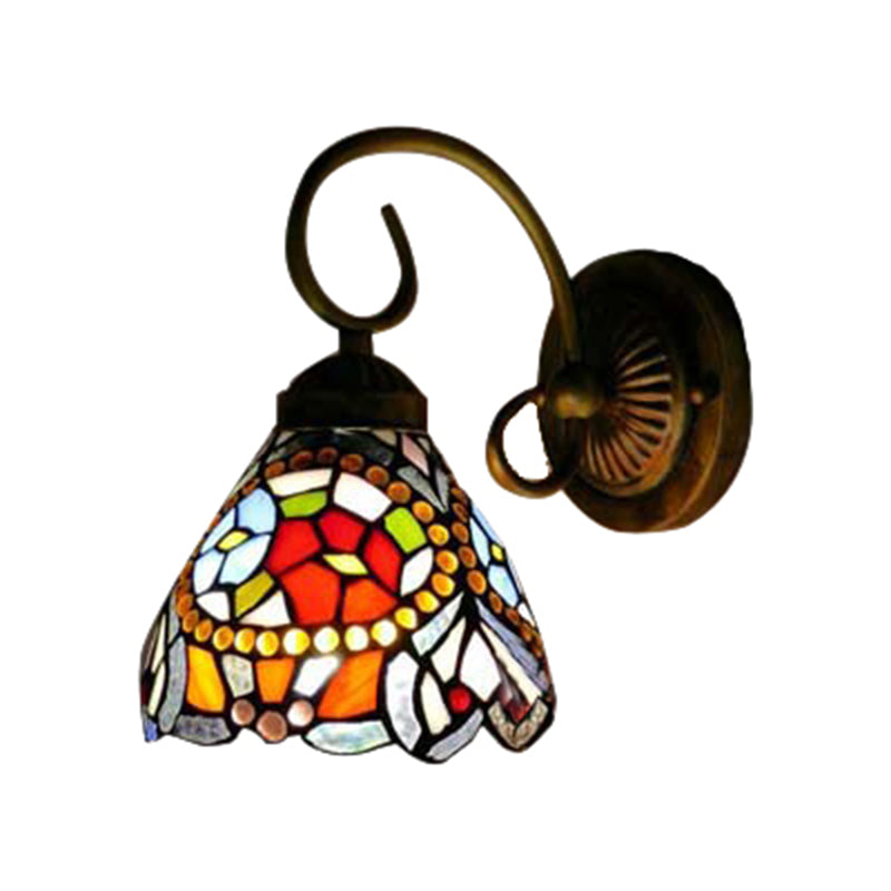 Frendorf | Blumen Wandleuchte Tiffany Multicolor Buntglas 1 Kopf Rost Wandleuchte