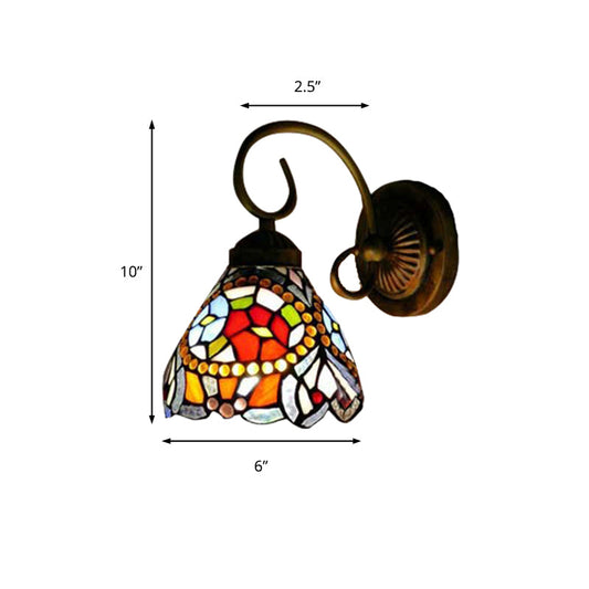 Frendorf | Blumen Wandleuchte Tiffany Multicolor Buntglas 1 Kopf Rost Wandleuchte