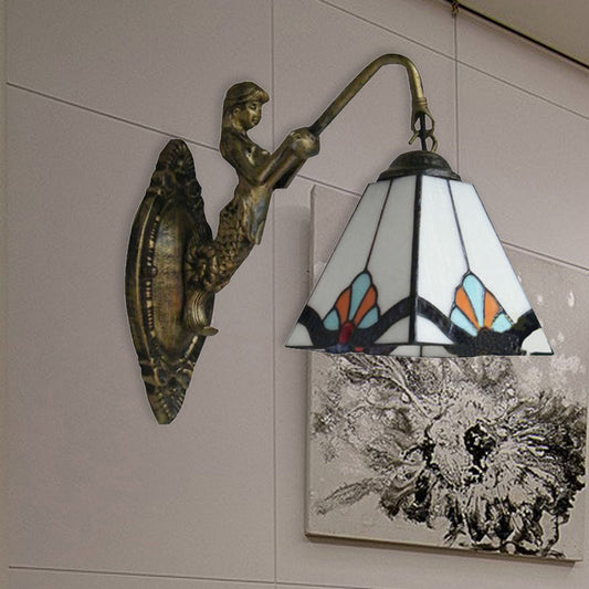 Frendorf | 1 Kopf Wandmontage Lichtarmatur Tiffany Pyramid Weiß Glas Wandlicht für Korridor