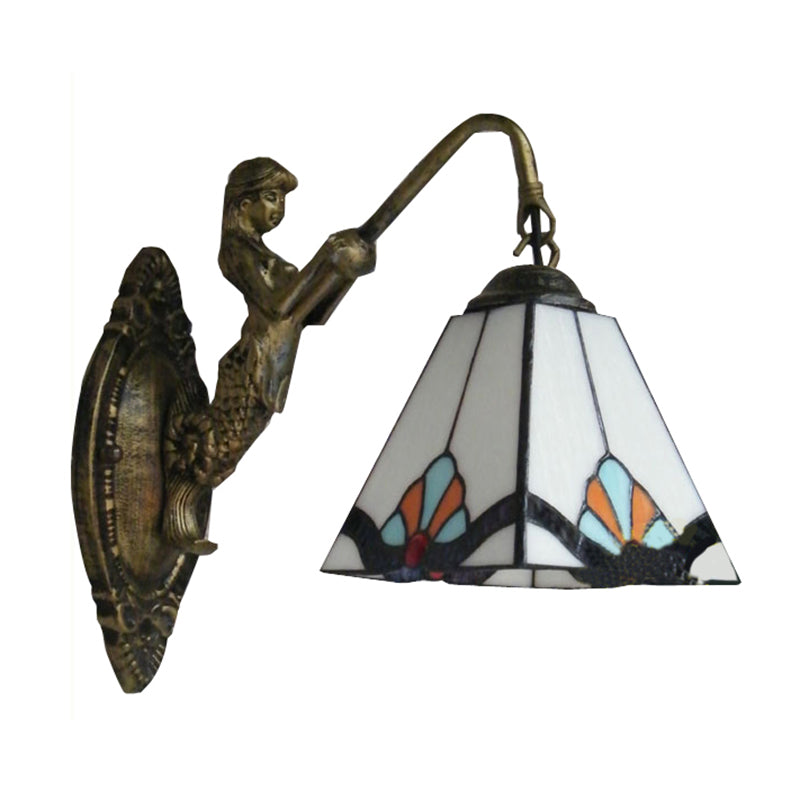 Frendorf | 1 Kopf Wandmontage Lichtarmatur Tiffany Pyramid Weiß Glas Wandlicht für Korridor