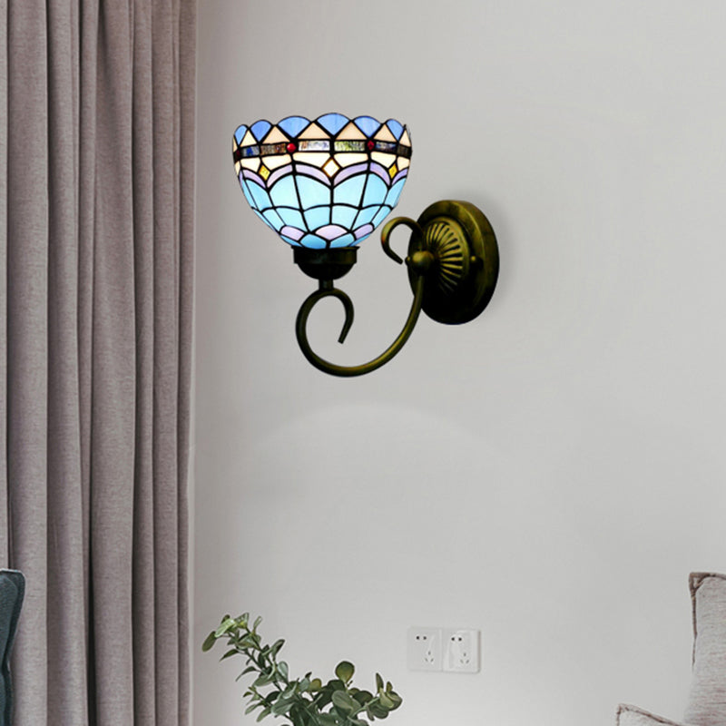 Frendorf | Mediterrane Stil Schalen Wandleuchte 6"/8" Breite 1 Kopf Buntglas Wandlampe in Blau für Stoffgeschäft
