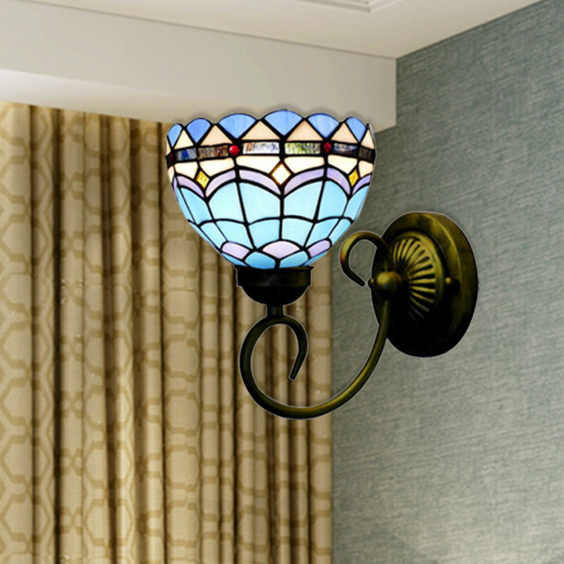Frendorf | Mediterrane Stil Schalen Wandleuchte 6"/8" Breite 1 Kopf Buntglas Wandlampe in Blau für Stoffgeschäft