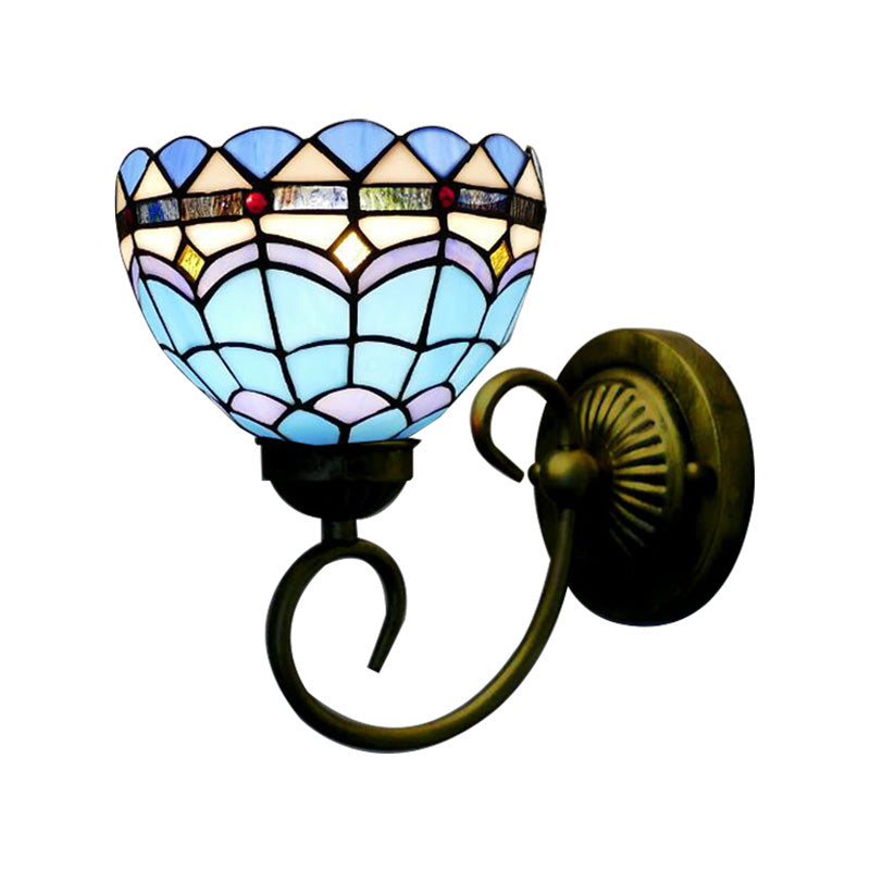 Frendorf | Mediterrane Stil Schalen Wandleuchte 6"/8" Breite 1 Kopf Buntglas Wandlampe in Blau für Stoffgeschäft