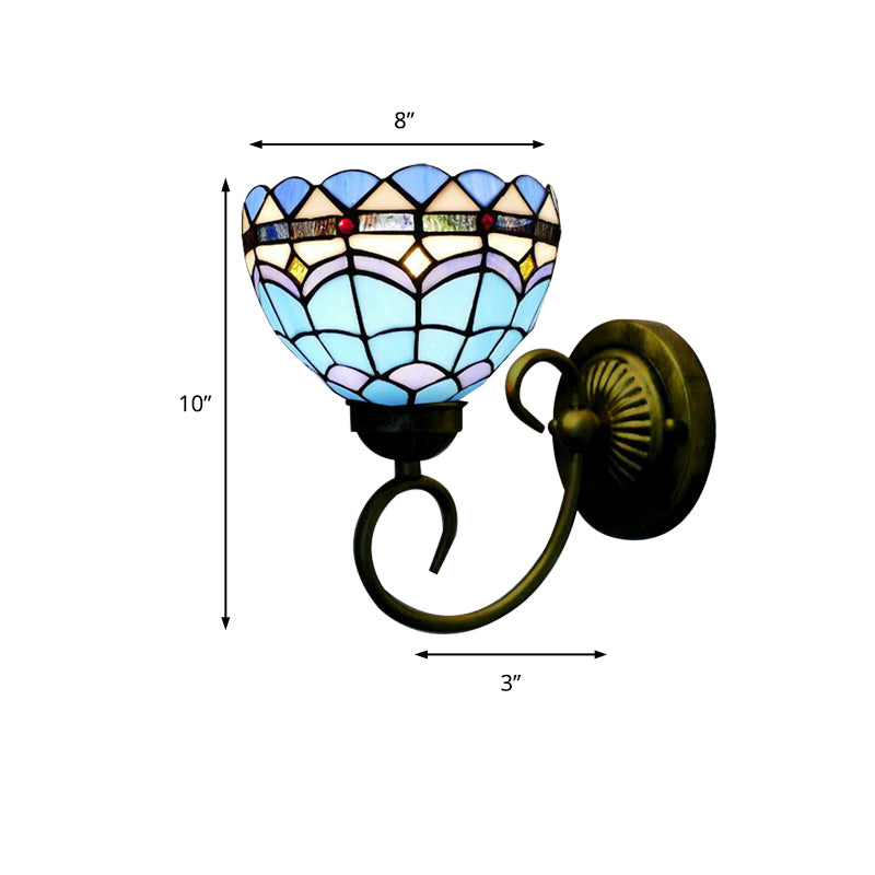 Frendorf | Mediterrane Stil Schalen Wandleuchte 6"/8" Breite 1 Kopf Buntglas Wandlampe in Blau für Stoffgeschäft