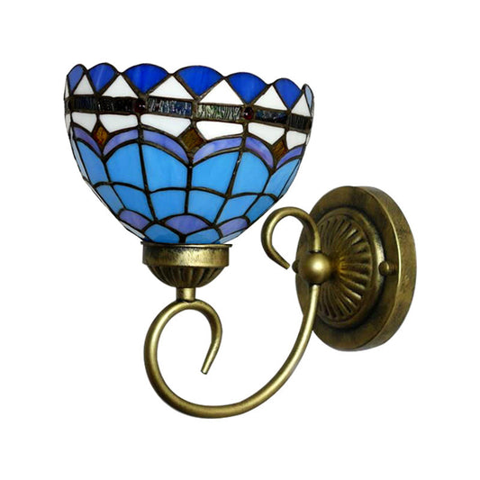 Frendorf | Mediterrane Stil Schalen Wandleuchte 6"/8" Breite 1 Kopf Buntglas Wandlampe in Blau für Stoffgeschäft