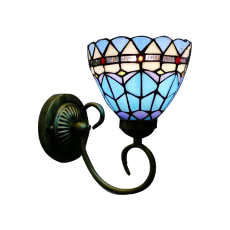 Frendorf | Mediterrane Stil Schalen Wandleuchte 6"/8" Breite 1 Kopf Buntglas Wandlampe in Blau für Stoffgeschäft
