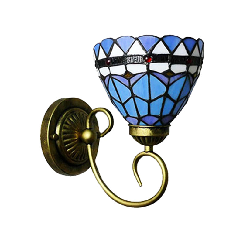 Frendorf | Mediterrane Stil Schalen Wandleuchte 6"/8" Breite 1 Kopf Buntglas Wandlampe in Blau für Stoffgeschäft