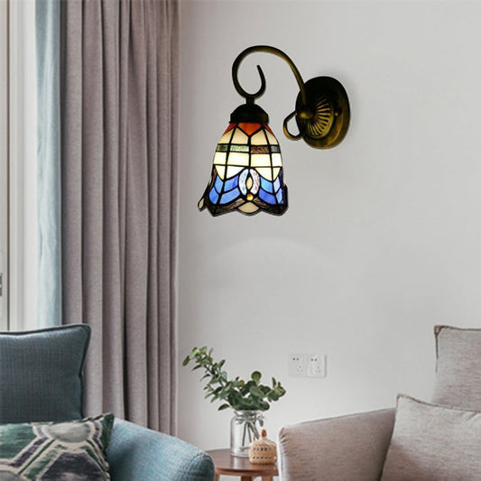 Frendorf | Barokstijl 8"/6" W Raster Bel Muurverlichting Gehard Glas 1 Hoofd Beige Wandlamp voor Keuken
