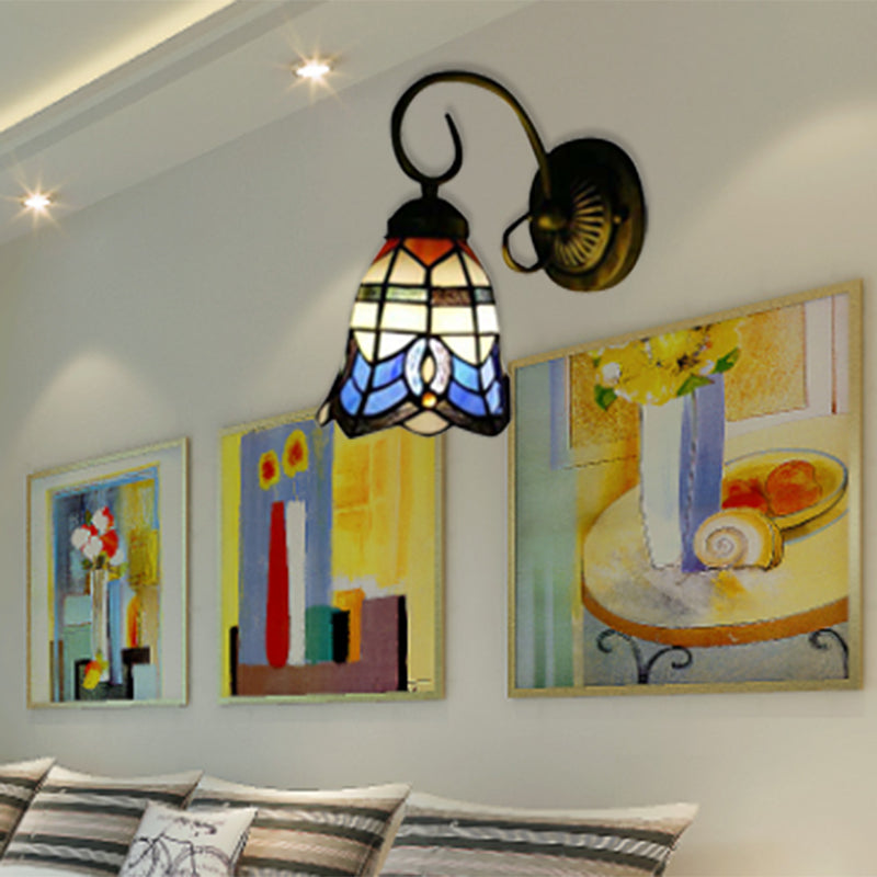 Frendorf | Barokstijl 8"/6" W Raster Bel Muurverlichting Gehard Glas 1 Hoofd Beige Wandlamp voor Keuken