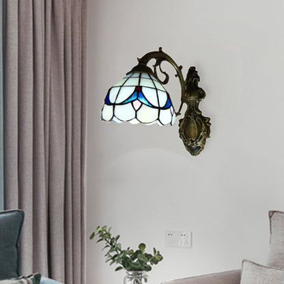 Frendorf | Tulpenmotiv Badezimmer Wandleuchte Glas 1 Licht Tiffany Stylische Wandleuchte in Antikbronze-Finish