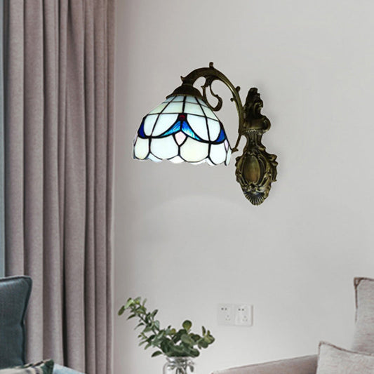 Frendorf | Tulpenmotiv Badezimmer Wandleuchte Glas 1 Licht Tiffany Stylische Wandleuchte in Antikbronze-Finish