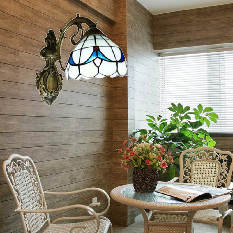 Frendorf | Tulpenmotiv Badezimmer Wandleuchte Glas 1 Licht Tiffany Stylische Wandleuchte in Antikbronze-Finish