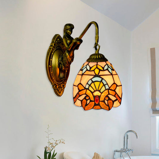 Frendorf | Messing Kuppel Wandleuchte Tiffany 1 Kop Multicolor Glasfenster Wandmontierte Leuchte