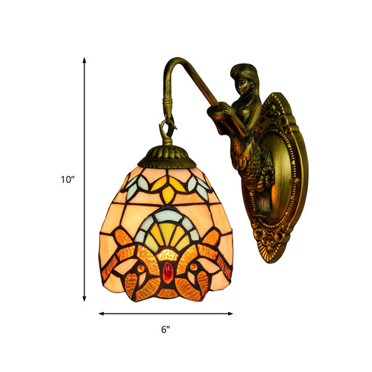 Frendorf | Messing Kuppel Wandleuchte Tiffany 1 Kop Multicolor Glasfenster Wandmontierte Leuchte