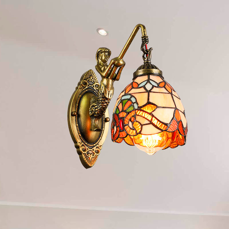 Frendorf | Vintage Dome Wandleuchte 5,5" Breite 1 Licht Buntglas Wandleuchtenarmatur mit Meerjungfrau-Design