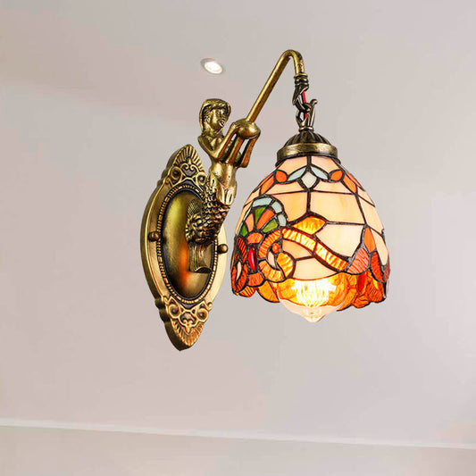 Frendorf | Vintage Dome Wandleuchte 5,5" Breite 1 Licht Buntglas Wandleuchtenarmatur mit Meerjungfrau-Design