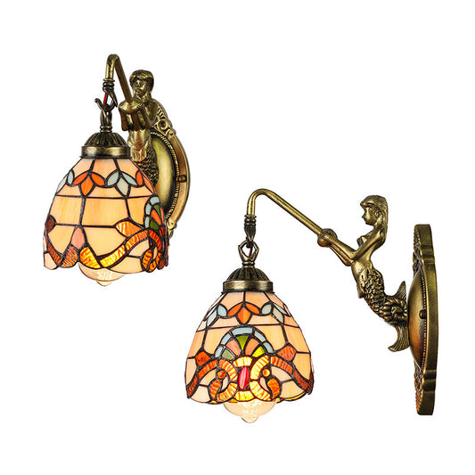 Frendorf | Vintage Dome Wandleuchte 5,5" Breite 1 Licht Buntglas Wandleuchtenarmatur mit Meerjungfrau-Design