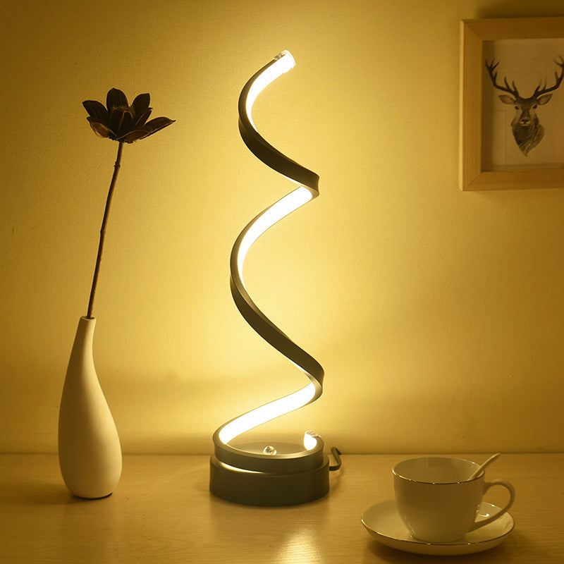Spiral Ribbon Metall Tischlampe Einfachheit Schwarz/Weiß/Gold LED Arbeitsplatzbeleuchtung mit Kreis-Podest in Warm/Weiß Licht