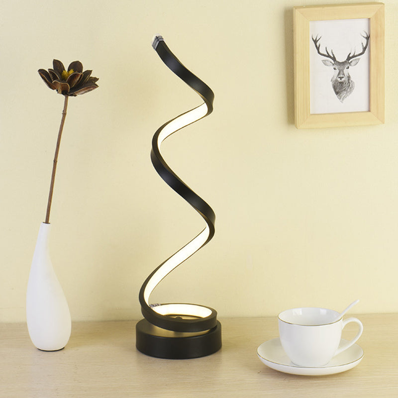 Spiral Ribbon Metall Tischlampe Einfachheit Schwarz/Weiß/Gold LED Arbeitsplatzbeleuchtung mit Kreis-Podest in Warm/Weiß Licht