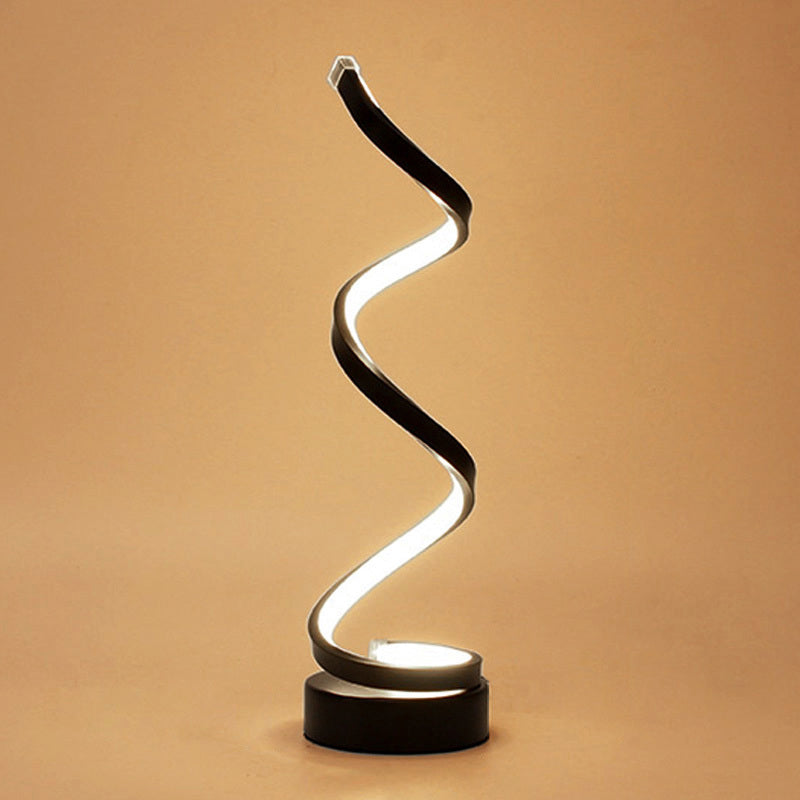 Spiral Ribbon Metall Tischlampe Einfachheit Schwarz/Weiß/Gold LED Arbeitsplatzbeleuchtung mit Kreis-Podest in Warm/Weiß Licht