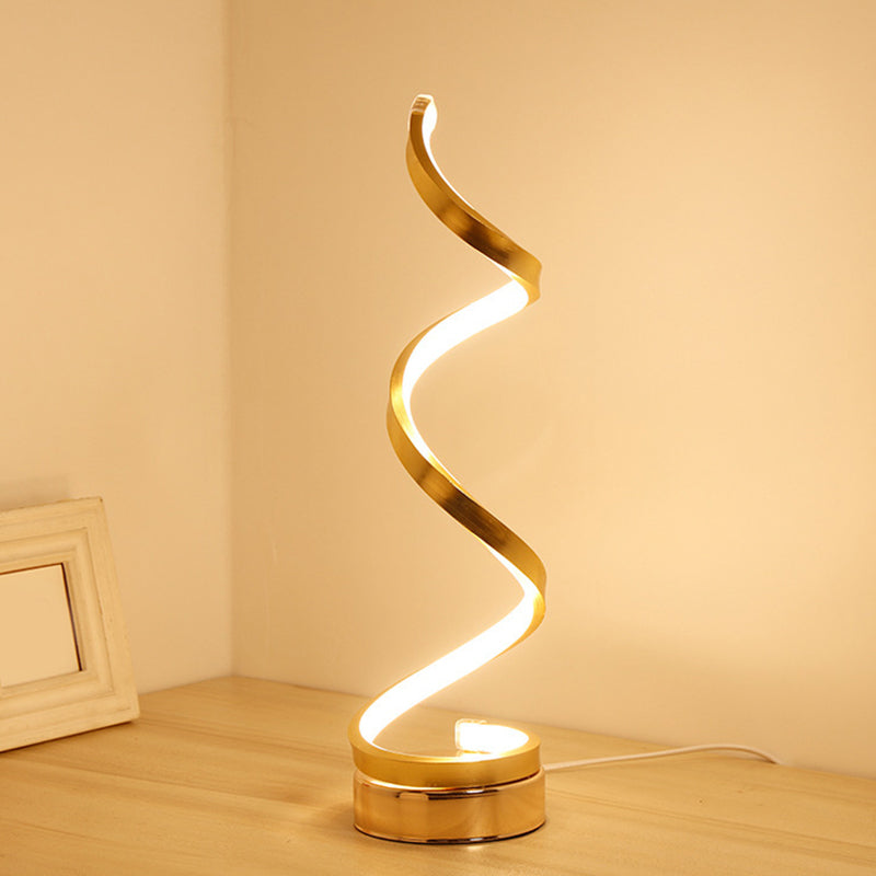 Spiral Ribbon Metall Tischlampe Einfachheit Schwarz/Weiß/Gold LED Arbeitsplatzbeleuchtung mit Kreis-Podest in Warm/Weiß Licht