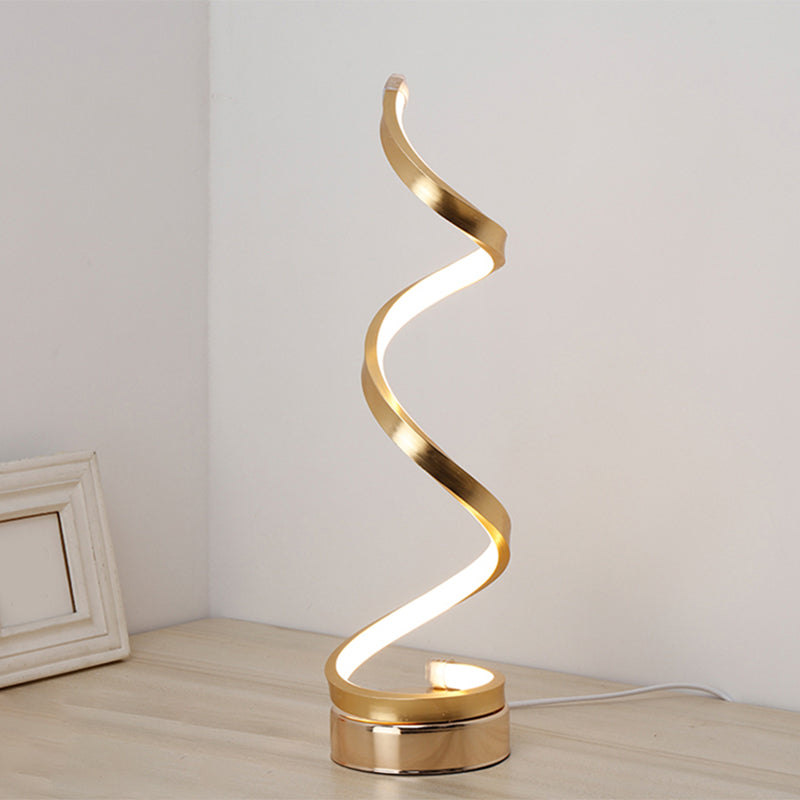 Spiral Ribbon Metall Tischlampe Einfachheit Schwarz/Weiß/Gold LED Arbeitsplatzbeleuchtung mit Kreis-Podest in Warm/Weiß Licht