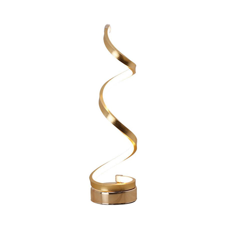 Spiral Ribbon Metall Tischlampe Einfachheit Schwarz/Weiß/Gold LED Arbeitsplatzbeleuchtung mit Kreis-Podest in Warm/Weiß Licht