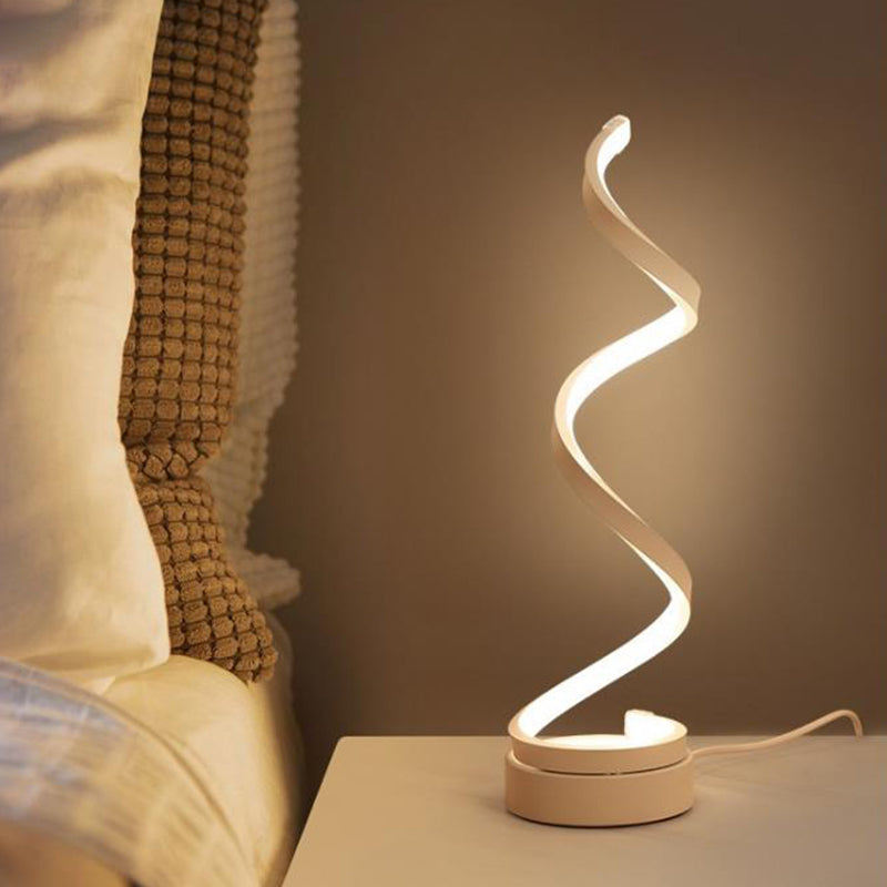 Spiral Ribbon Metall Tischlampe Einfachheit Schwarz/Weiß/Gold LED Arbeitsplatzbeleuchtung mit Kreis-Podest in Warm/Weiß Licht