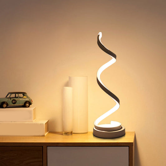 Spiral Ribbon Metall Tischlampe Einfachheit Schwarz/Weiß/Gold LED Arbeitsplatzbeleuchtung mit Kreis-Podest in Warm/Weiß Licht