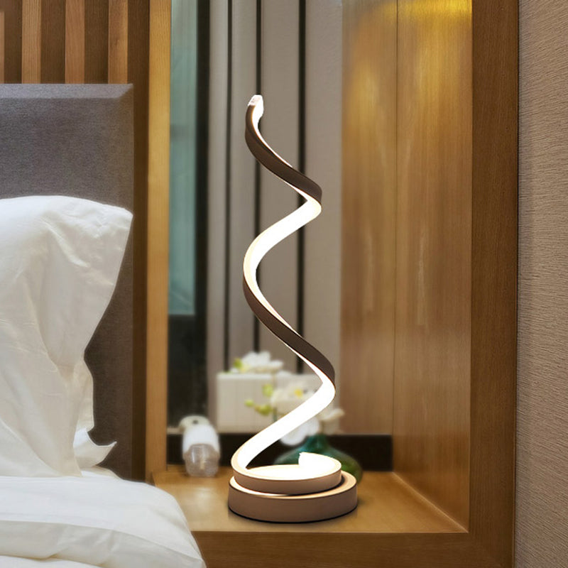 Spiral Ribbon Metall Tischlampe Einfachheit Schwarz/Weiß/Gold LED Arbeitsplatzbeleuchtung mit Kreis-Podest in Warm/Weiß Licht