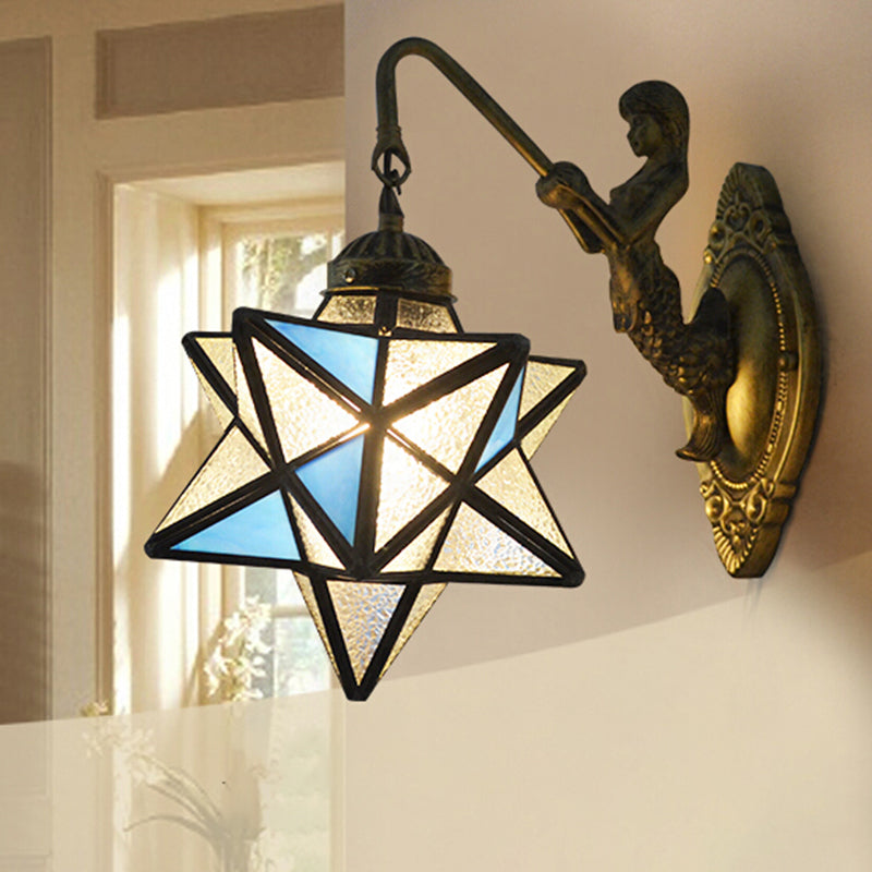 Frendorf | Star Wandmontage Licht 1 Kop Blauw en Heldere Dimple Glas Mediterraanse Wandlamp Verlichting