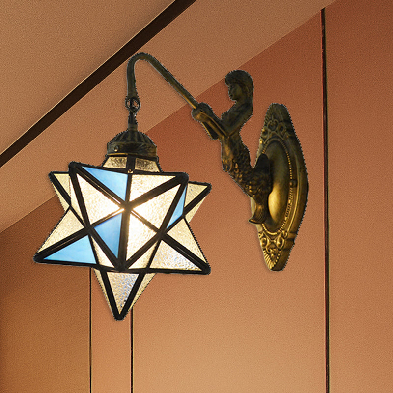 Frendorf | Star Wandmontage Licht 1 Kop Blauw en Heldere Dimple Glas Mediterraanse Wandlamp Verlichting