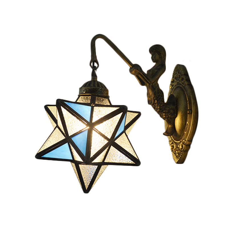 Frendorf | Star Wandmontage Licht 1 Kop Blauw en Heldere Dimple Glas Mediterraanse Wandlamp Verlichting